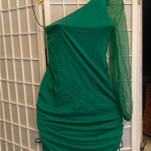 Chic One-Shoulder Green Dress